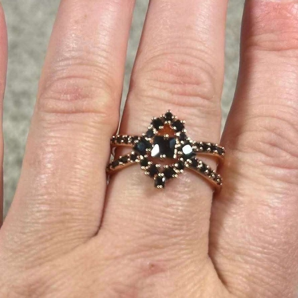 Bomb Party Ring Black Onyx Geometric Statement Double Band Womens Size 10